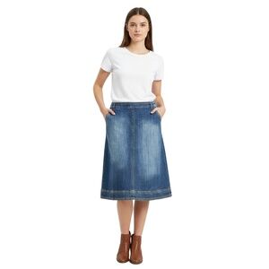 Boden Skirt Womens 10L Blue Denim Faded‎ A Line Front Pockets Western Country